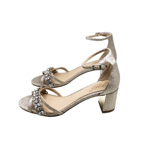 Jewel Badgley Mischka Women's Giona Block Heel Evening Sandals - Gold Glitter - Picture 7 of 8
